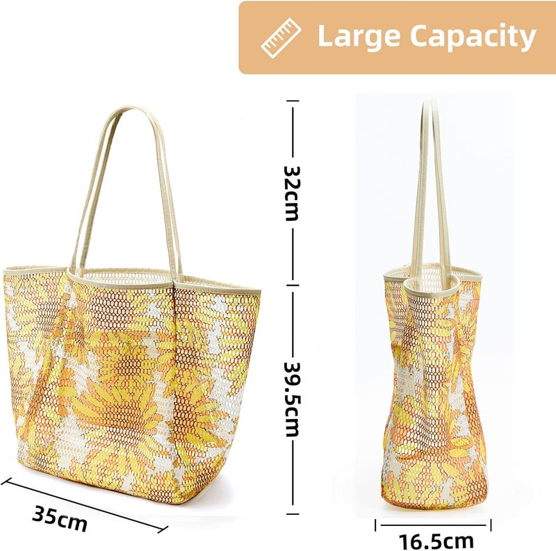 KALIDI BeachNylon Mesh Tote Bag, Casual Tote Bag Hobo Women Foldable MAX 23L Shoulder Bag For Beach Picnic Vacation - Image 5